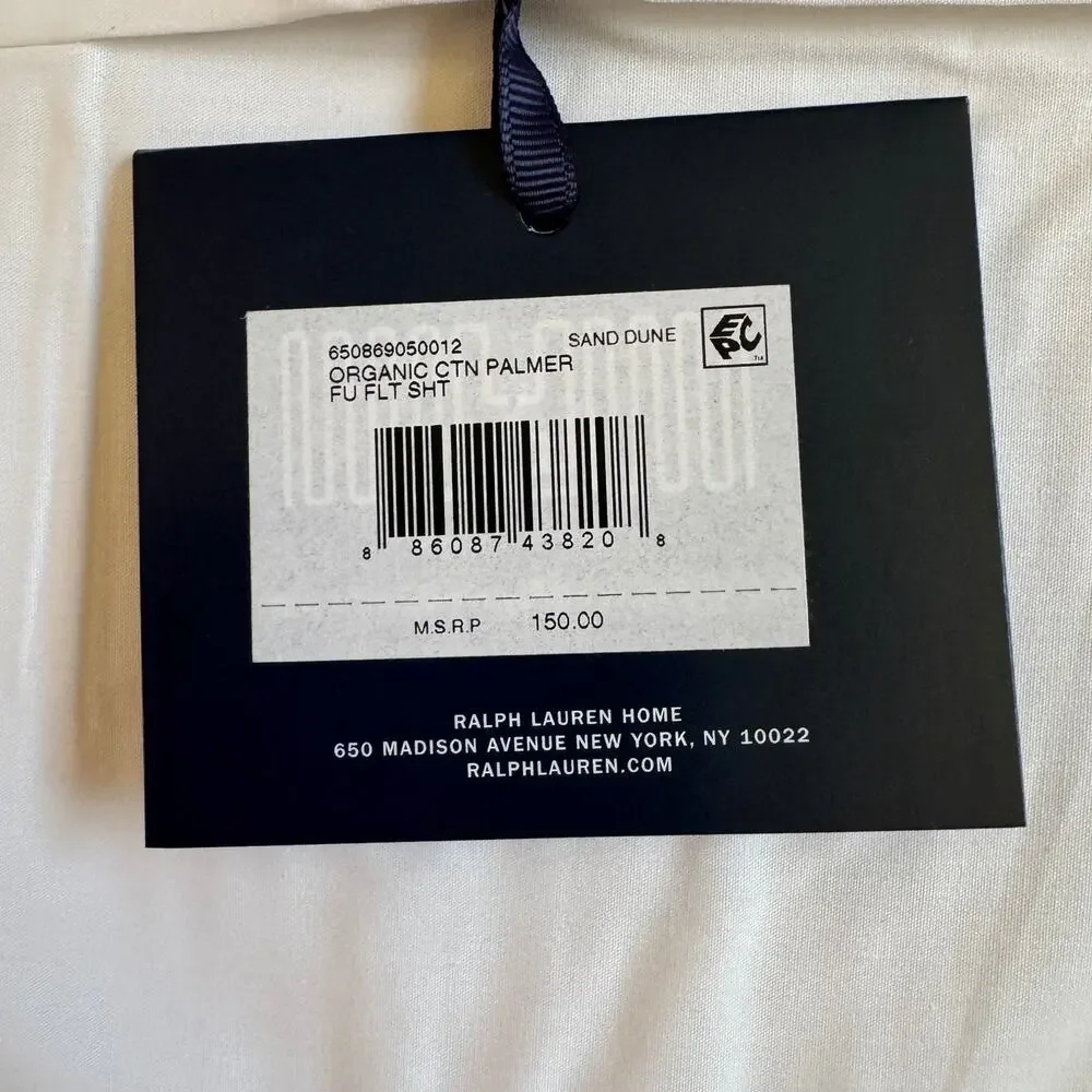 Ralph Lauren Organic Cotton Percale Palmer Full Flat Sheet Sand Dune NEW LUXURY